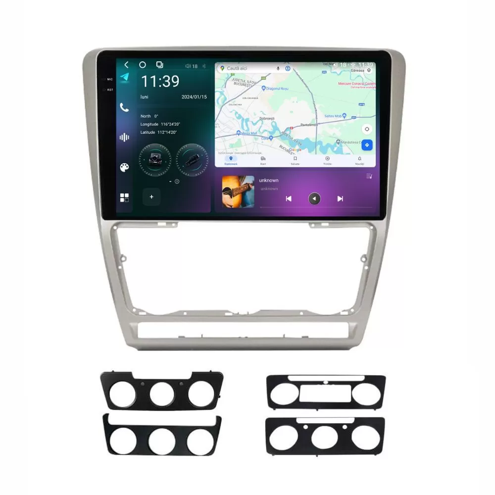 Navigatie dedicata cu Android Skoda Octavia II 2004 - 2013, gri, 12GB RAM, Radio GPS Dual Zone, Display 2K QLED 10.36