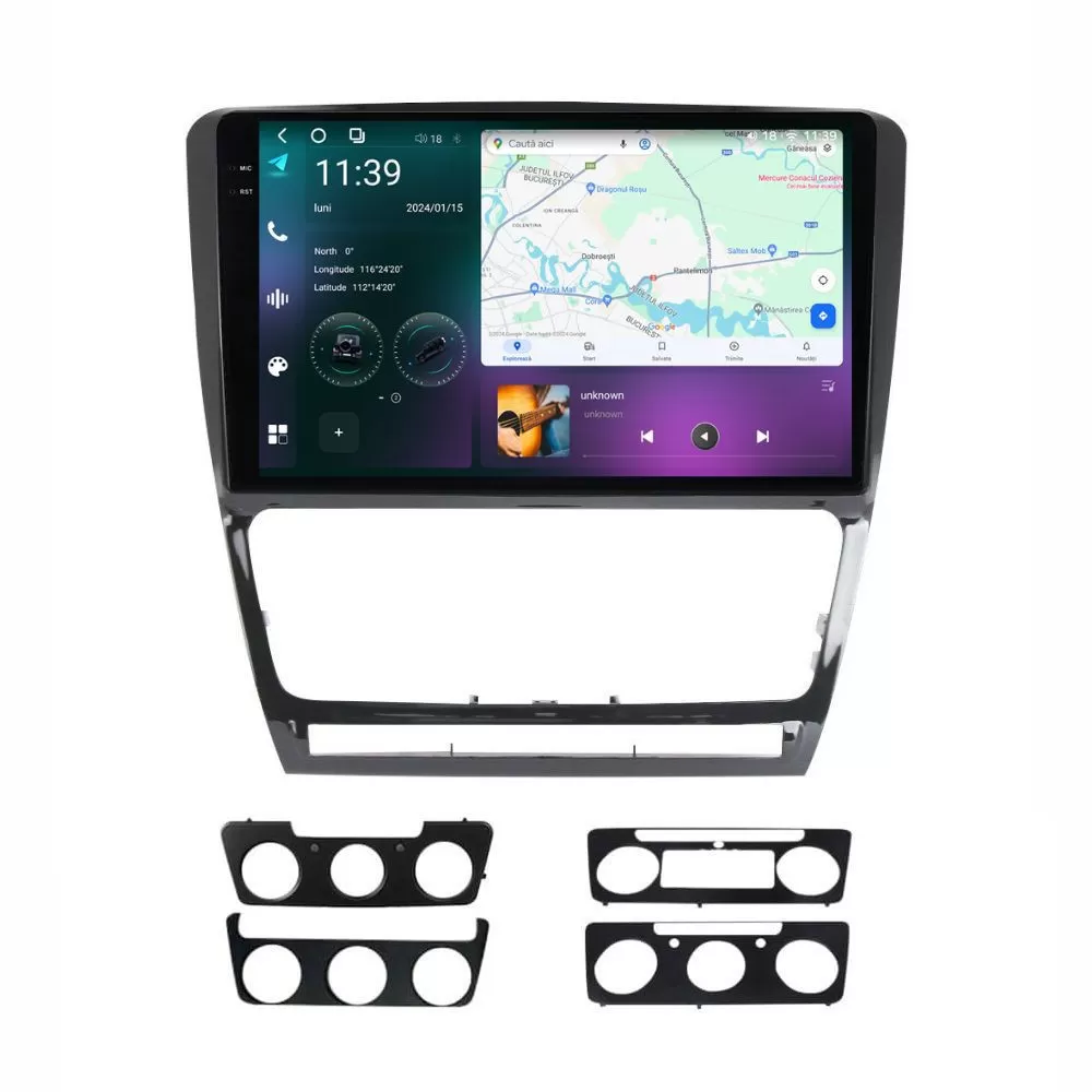 Navigatie dedicata cu Android Skoda Octavia II 2004 - 2013, negru, 12GB RAM, Radio GPS Dual Zone, Display 2K QLED 10.36