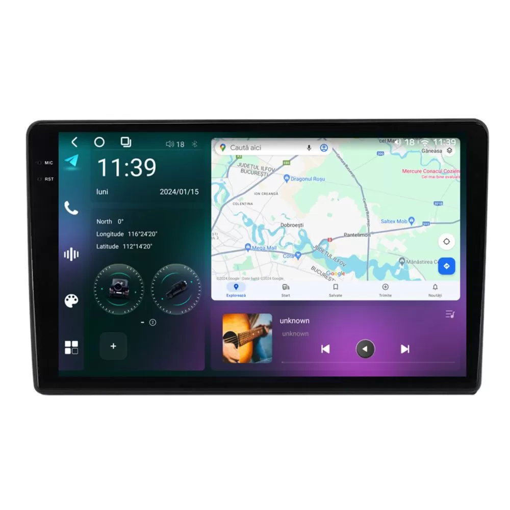 Navigatie dedicata cu Android Seat Alhambra dupa 2010, 12GB RAM, Radio GPS Dual Zone, Display 2K QLED 10.36'' Touchscreen, Internet Wi-Fi si slot SIM 4G, Bluetooth, MirrorLink, USB