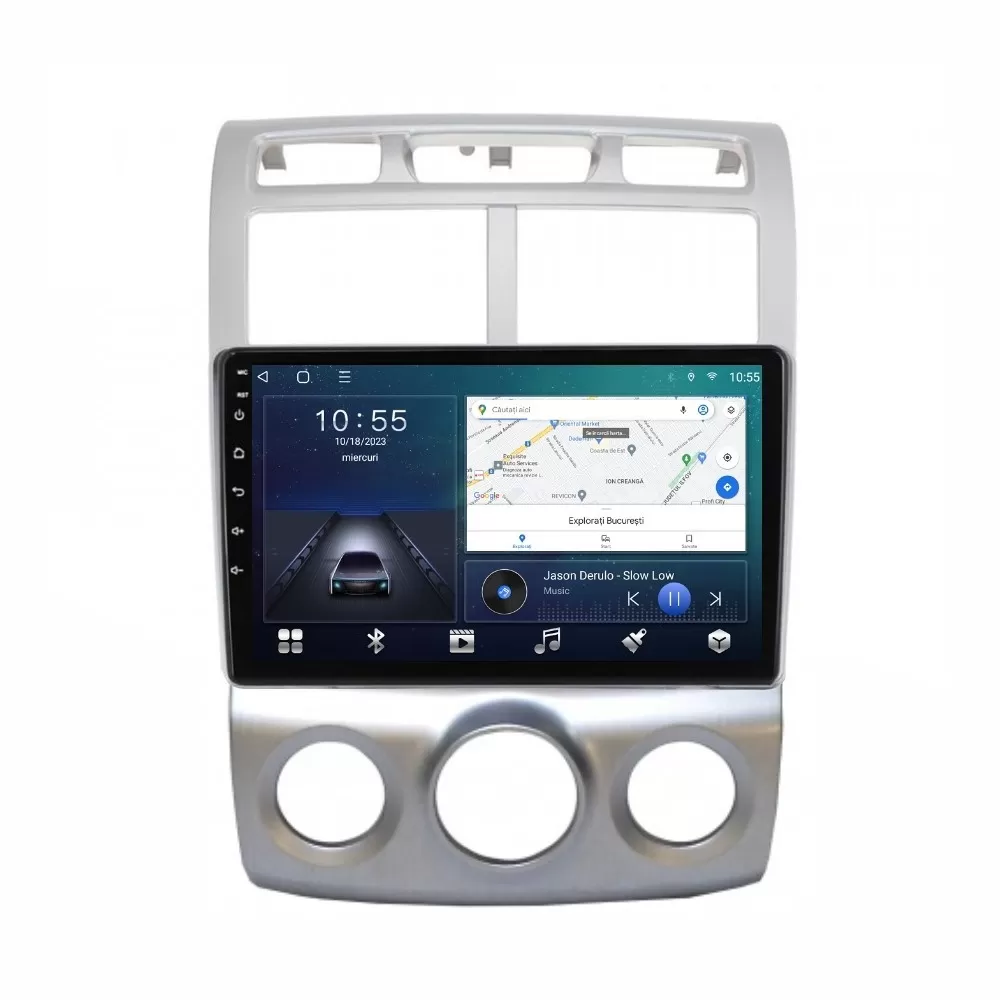 Navigatie dedicata cu Android KIA Sportage 2004 - 2010 fabricata in Coreea, clima manuala, 2GB RAM, Radio GPS Dual Zone, Display HD QLED 9