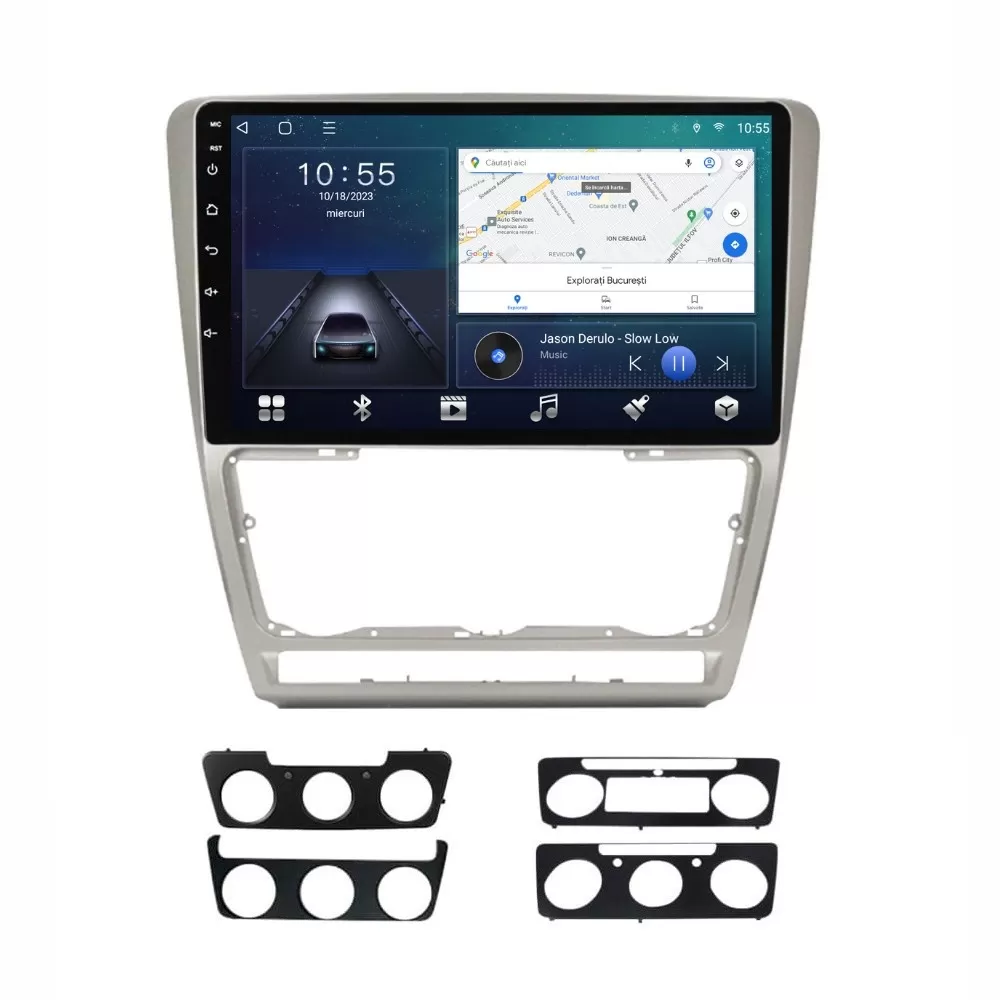 Navigatie dedicata cu Android Skoda Octavia II 2004 - 2013, gri, 2GB RAM, Radio GPS Dual Zone, Display HD QLED 10