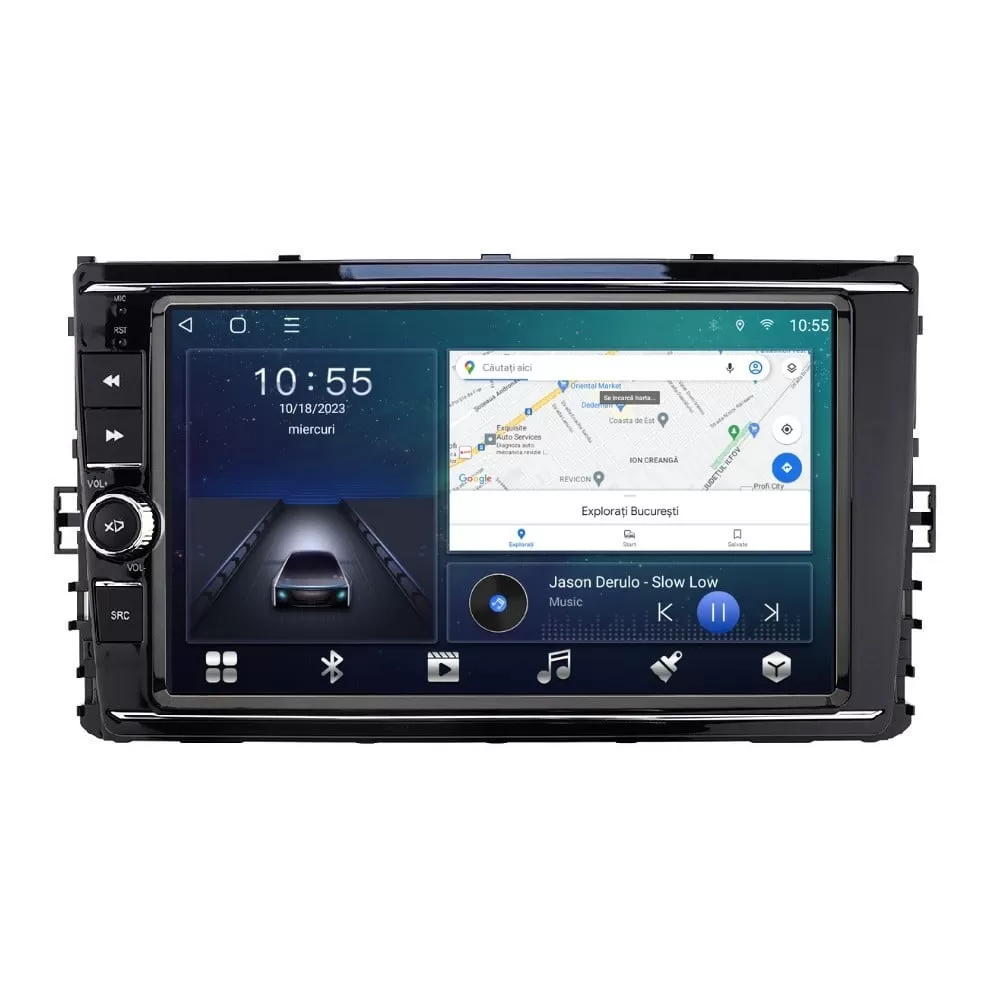 Navigatie dedicata cu Android VW Transporter Caravelle dupa 2020, 2GB RAM, Radio GPS Dual Zone, Display HD QLED 9'' Touchscreen, Internet Wi-Fi si slot SIM 4G, Bluetooth, MirrorLink, USB