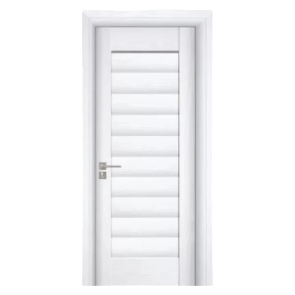 Usa Interior din MDF Novo Doors ND01 LUX PREMIUM, Cadru din Lemn Masiv, KIT COMPLET, Toc Reglabil de 10 CM INCLUS, Plinta pe Ambele Parti (Culoare: Alb, Dimensiune: 60 cm, Toc: Reglabil 10 cm, Maner: Patrat auriu inchidere magnetica)