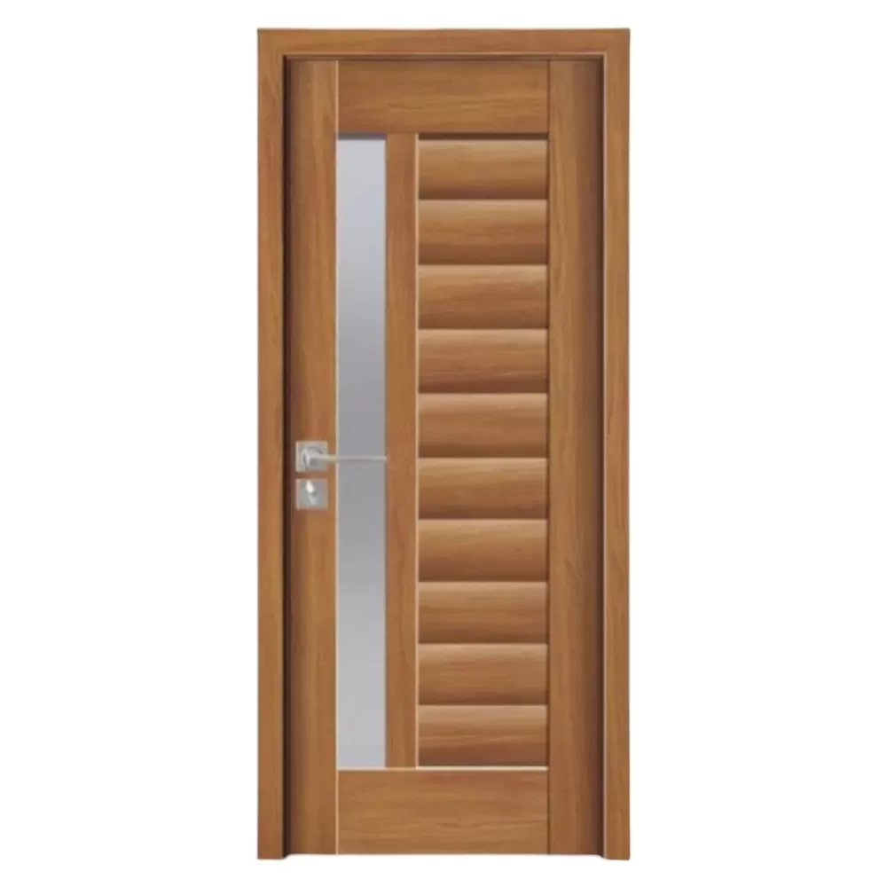 Usa Interior din MDF Novo Doors ND03 LUX PREMIUM, Cadru din Lemn Masiv, KIT COMPLET, Toc Reglabil de 10 CM INCLUS, Plinta pe Ambele Parti (Culoare: Stejar Auriu, Dimensiune: 60 cm, Maner: Patrat negru inchidere magnetica, Toc: Reglabil 30 cm)