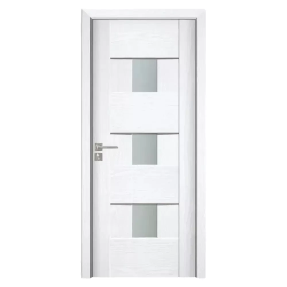 Usa Interior din MDF Novo Doors ND06 LUX PREMIUM, Cadru din Lemn Masiv, KIT COMPLET, Toc Reglabil de 10 CM INCLUS, Plinta pe Ambele Parti (Culoare: Alb, Dimensiune: 80 cm, Toc: Reglabil 30 cm, Maner: Patrat auriu inchidere magnetica)