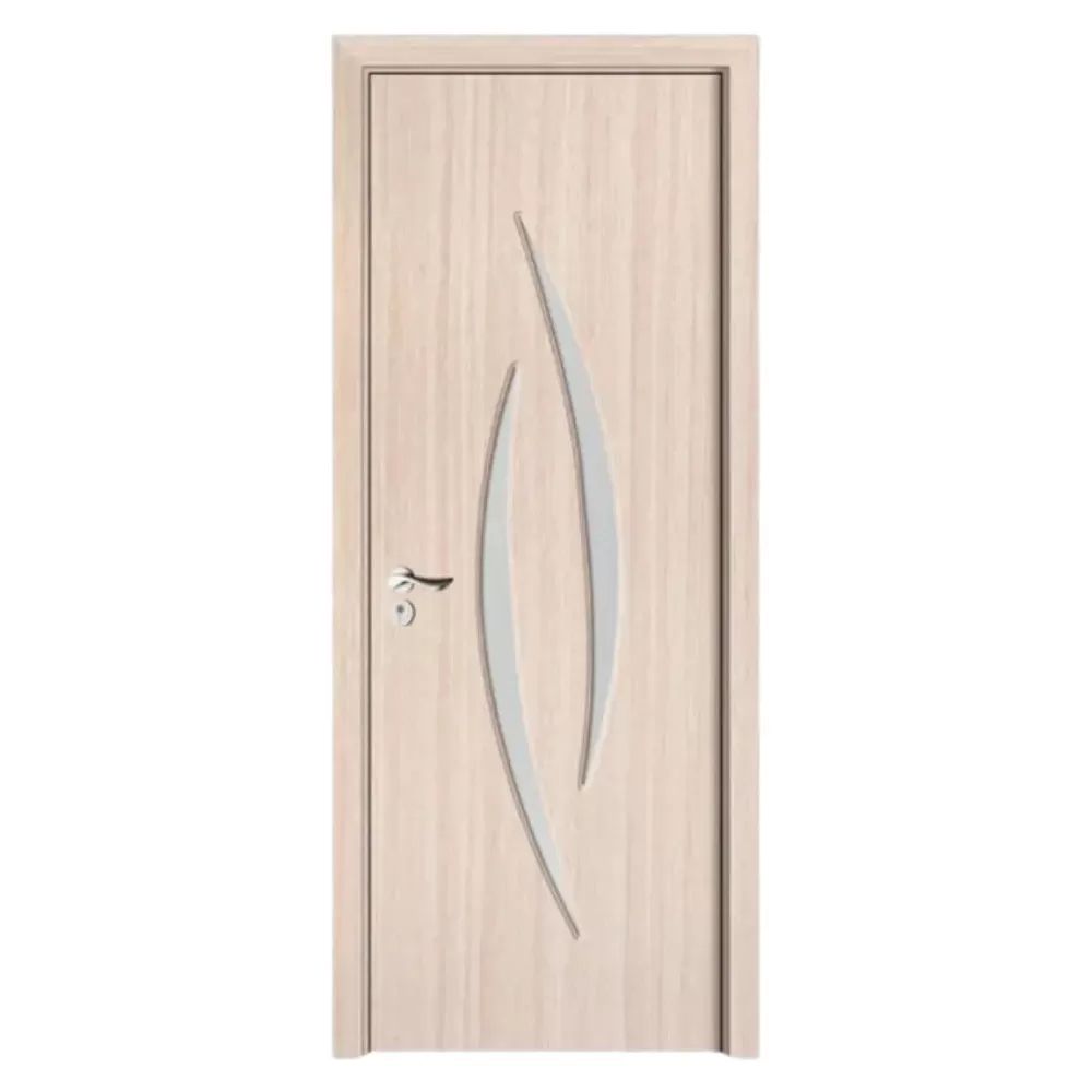 Usa Interior din MDF Novo Doors ND100, Cadru din Lemn Masiv, Geam Sablat, KIT COMPLET, Toc , Manere si balamale incluse (Culoare: Crem, Dimensiune: 70 cm, Toc: Reglabil 30 cm, Maner: Patrat auriu inchidere magnetica)