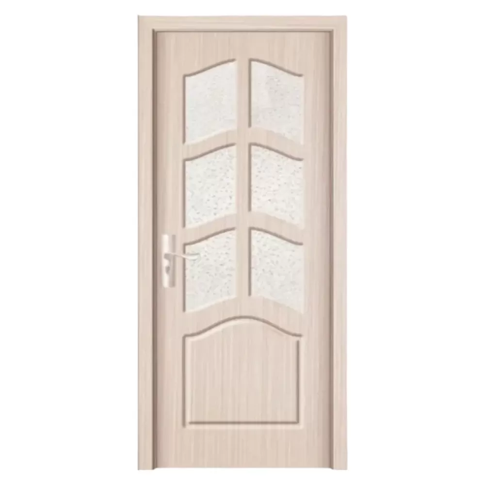 Usa Interior din MDF Novo Doors ND109, Cadru din Lemn Masiv, Geam Sablat, KIT COMPLET, Toc , Manere si balamale incluse (Culoare: Crem, Dimensiune: 70 cm, Toc: Reglabil 10 cm, Maner: Patrat auriu inchidere magnetica)