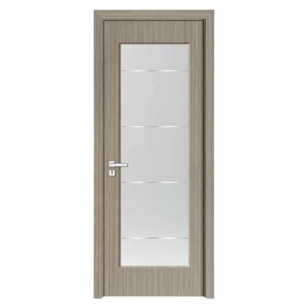 Usa Interior din MDF Novo Doors ND110-1, Cadru din Lemn Masiv, Geam Sablat, KIT COMPLET, Toc , Manere si balamale incluse (Culoare: Gri, Dimensiune: 70 cm, Toc: Fix, Maner: Patrat auriu inchidere magnetica)