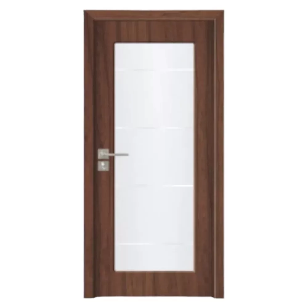 Usa Interior din MDF Novo Doors ND110-1, Cadru din Lemn Masiv, Geam Sablat, KIT COMPLET, Toc , Manere si balamale incluse (Culoare: Nuc, Dimensiune: 60 cm, Toc: Reglabil 10 cm, Maner: Patrat auriu inchidere magnetica)