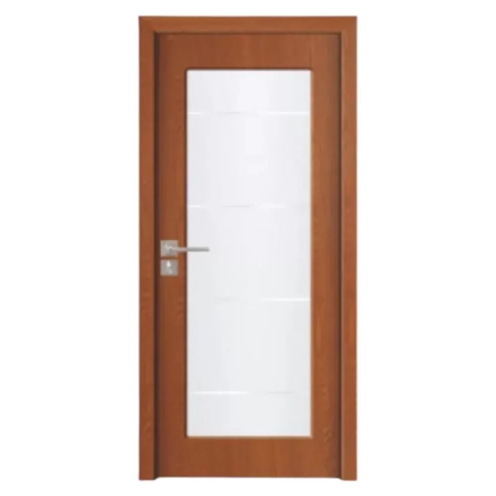 Usa Interior din MDF Novo Doors ND110-1, Cadru din Lemn Masiv, Geam Sablat, KIT COMPLET, Toc , Manere si balamale incluse (Culoare: Stejar Auriu, Dimensiune: 60 cm, Maner: Patrat argintiu crom, Toc: Reglabil 10 cm)