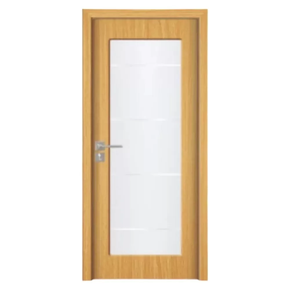 Usa Interior din MDF Novo Doors ND110-1, Cadru din Lemn Masiv, Geam Sablat, KIT COMPLET, Toc , Manere si balamale incluse (Culoare: Stejar Deschis, Dimensiune: 70 cm, Toc: Fix, Maner: Patrat auriu inchidere magnetica)