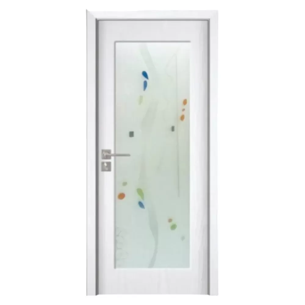 Usa Interior din MDF Novo Doors ND110, Cadru din Lemn Masiv, Geam Sablat, KIT COMPLET, Toc , Manere si balamale incluse (Culoare: Alb, Dimensiune: 80 cm, Toc: Reglabil 10 cm, Maner: Patrat auriu inchidere magnetica)