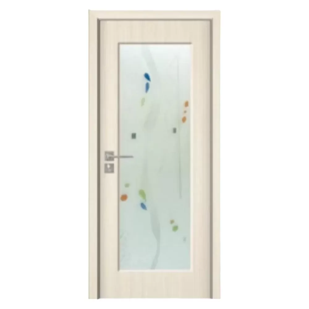 Usa Interior din MDF Novo Doors ND110, Cadru din Lemn Masiv, Geam Sablat, KIT COMPLET, Toc , Manere si balamale incluse (Culoare: Crem, Dimensiune: 80 cm, Toc: Reglabil 10 cm, Maner: Patrat auriu inchidere magnetica)