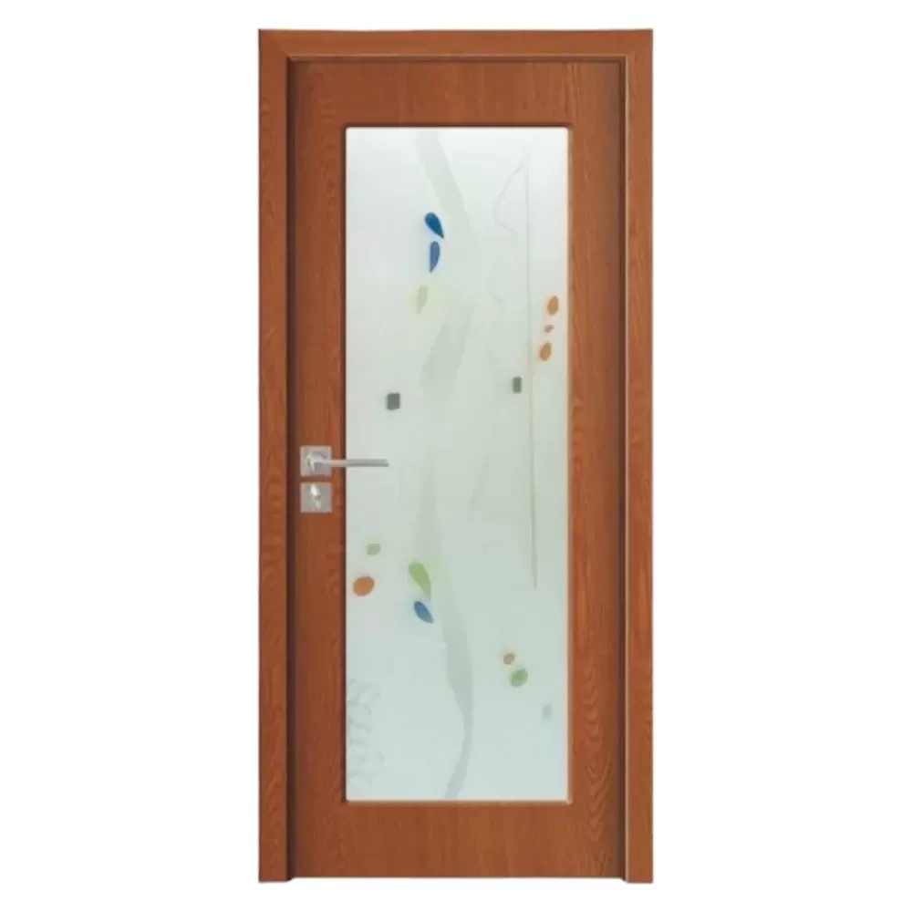 Usa Interior din MDF Novo Doors ND110, Cadru din Lemn Masiv, Geam Sablat, KIT COMPLET, Toc , Manere si balamale incluse (Culoare: Stejar Auriu, Dimensiune: 80 cm, Toc: Fix, Maner: Patrat auriu inchidere magnetica)