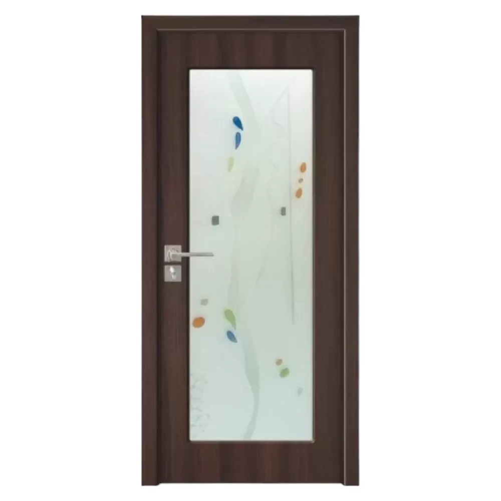 Usa Interior din MDF Novo Doors ND110, Cadru din Lemn Masiv, Geam Sablat, KIT COMPLET, Toc , Manere si balamale incluse (Culoare: Wenge, Dimensiune: 60 cm, Toc: Fix, Maner: Patrat auriu inchidere magnetica)