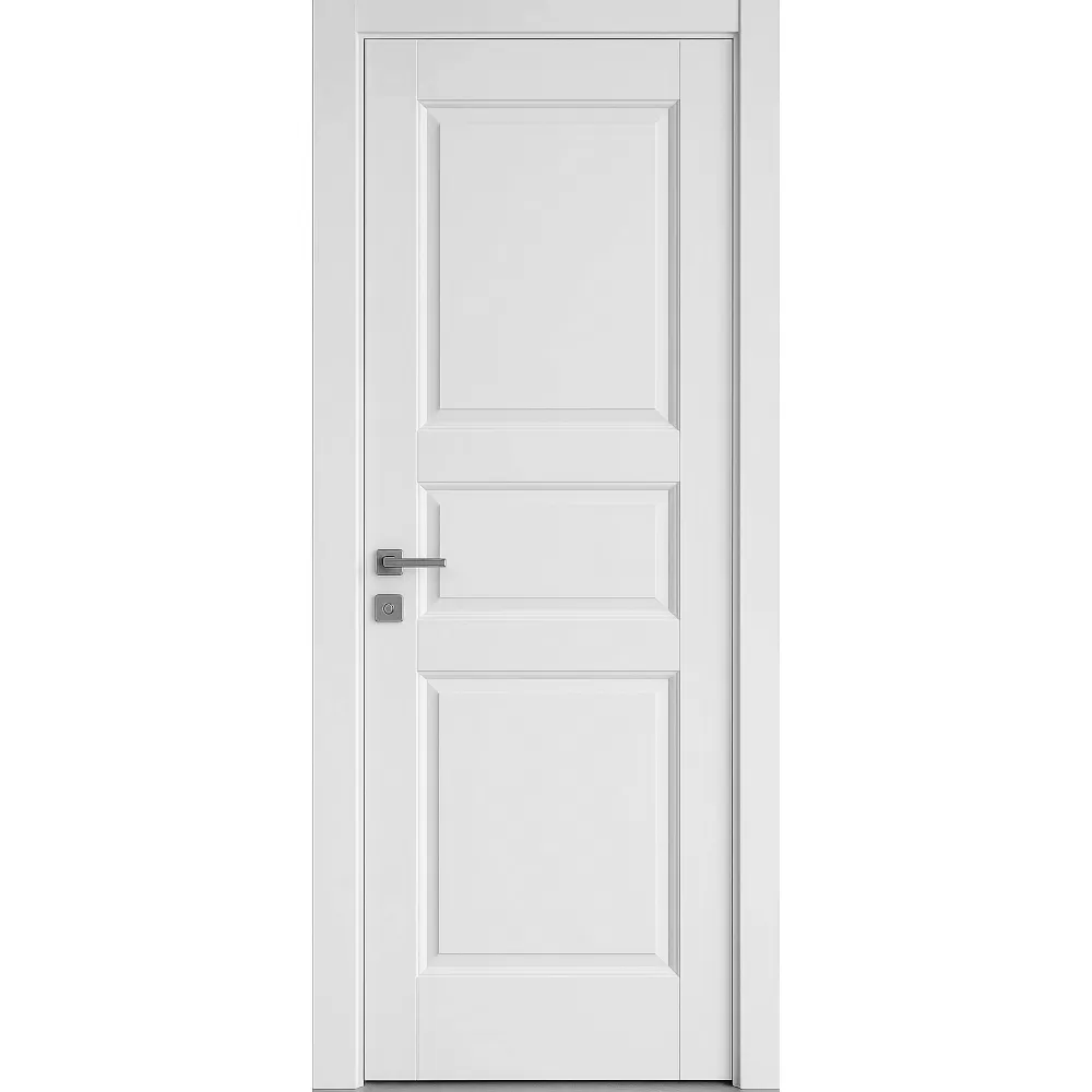 Usa Interior din MDF Novo Doors ND18 LUX PREMIUM, Cadru din Lemn Masiv, KIT COMPLET, Toc Reglabil de 10 CM INCLUS, Plinta pe Ambele Parti (Culoare: Alb mat, Dimensiune: 80 cm, Maner: Patrat negru inchidere magnetica, Toc: Reglabil 10 cm)