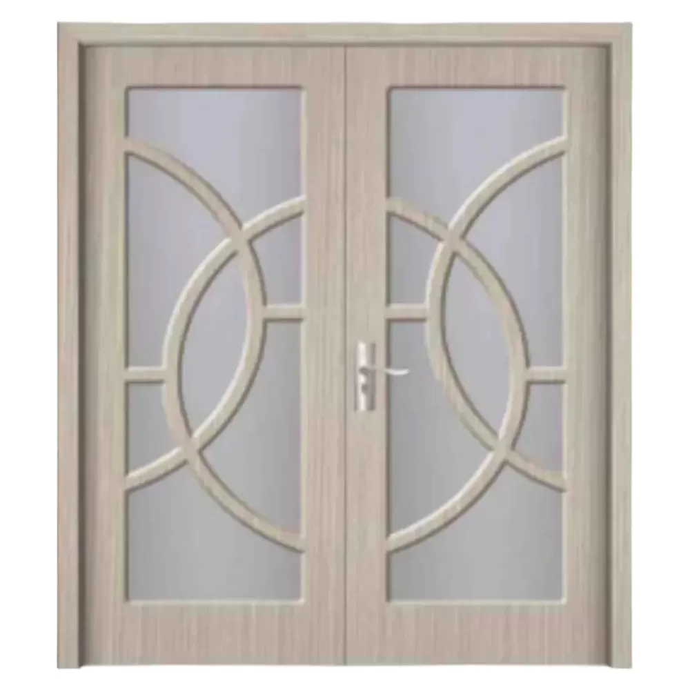 Usa Dubla de Interior din MDF Novo Doors ND220, Geam Sablat, Cadru din Lemn Masiv, KIT COMPLET, Toc , Manere si balamale incluse (Culoare: Gri, Dimensiune: 140 cm,, Maner: Patrat negru inchidere magnetica, Toc: Fix)
