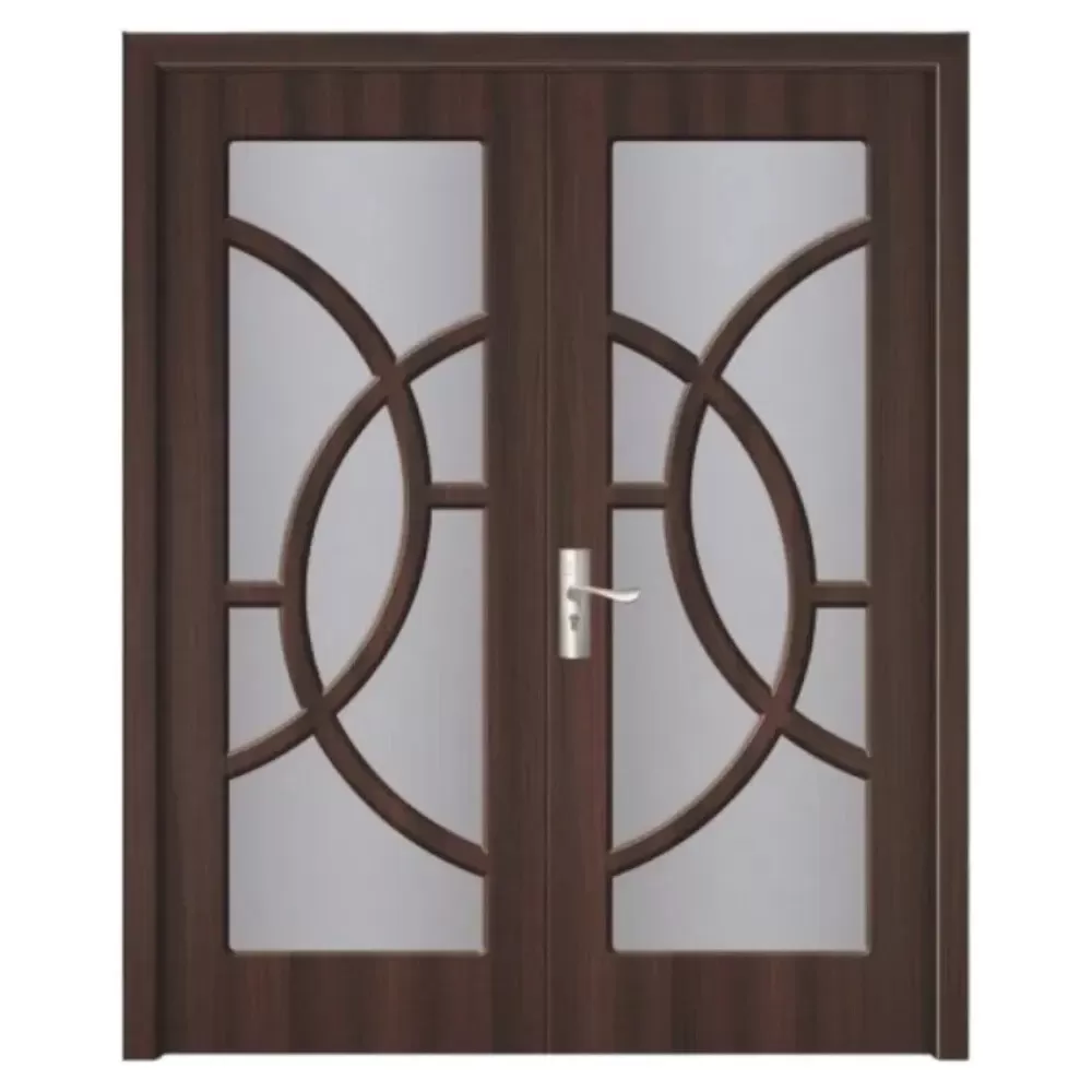 Usa Dubla de Interior din MDF Novo Doors ND220, Geam Sablat, Cadru din Lemn Masiv, KIT COMPLET, Toc , Manere si balamale incluse (Culoare: Wenge, Dimensiune: 140 cm,, Toc: Fix, Maner: Patrat auriu inchidere magnetica)