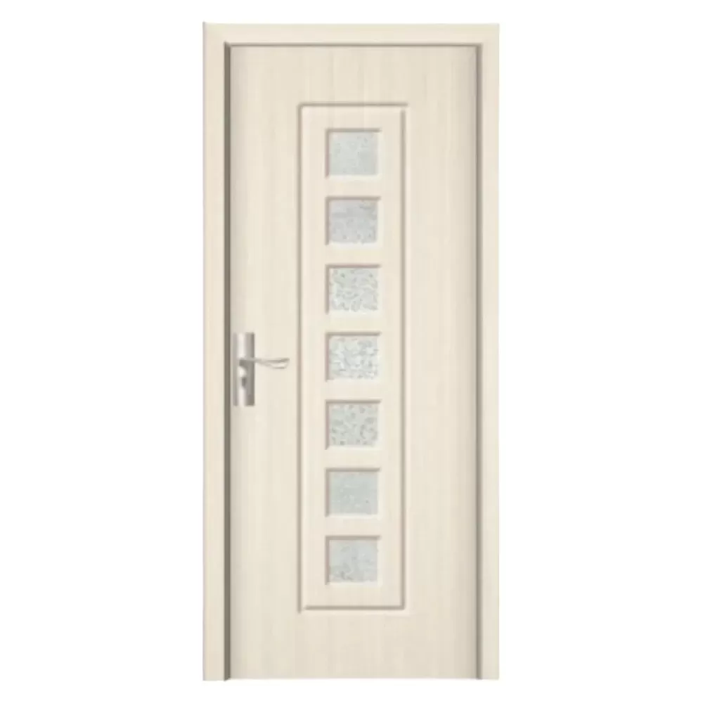 Usa Interior din MDF Novo Doors ND236, Cadru din Lemn Masiv, Geam Sablat, KIT COMPLET, Toc , Manere si balamale incluse (Culoare: Crem, Dimensiune: 70 cm, Maner: Patrat negru inchidere magnetica, Toc: Reglabil 30 cm)