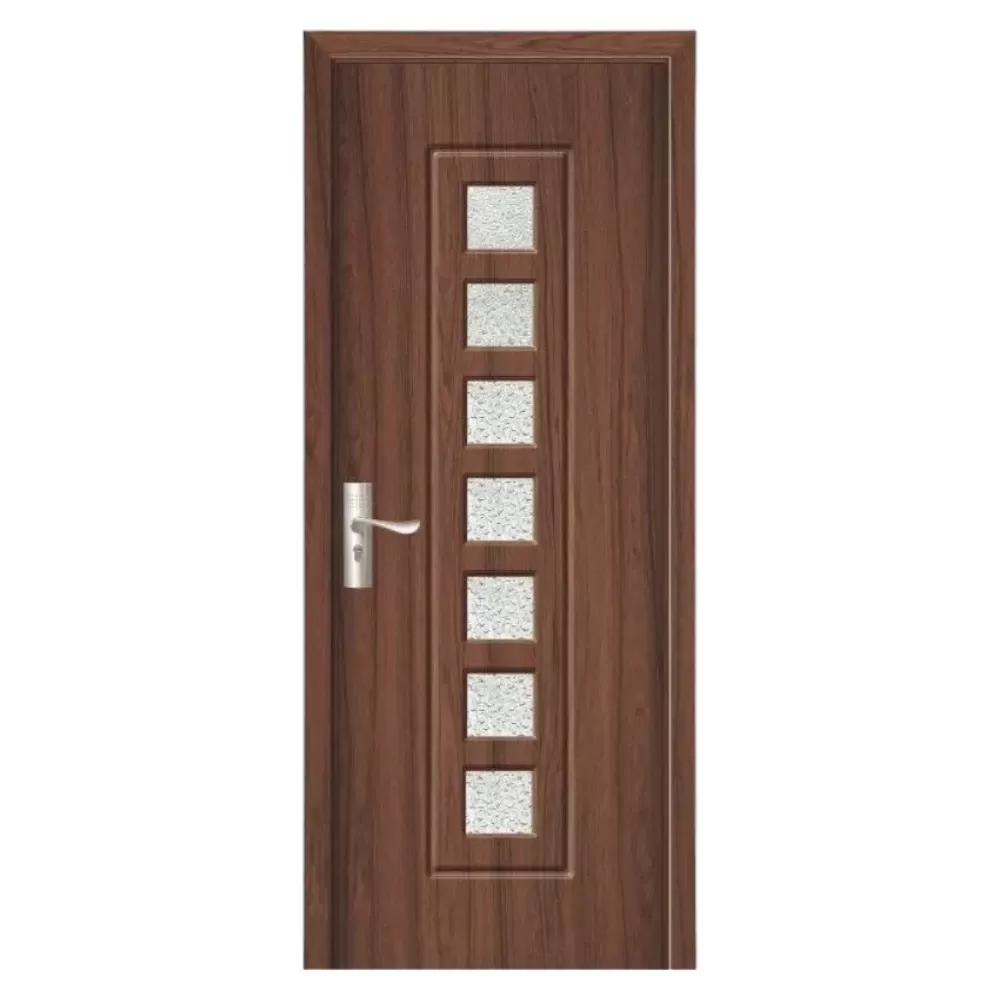 Usa Interior din MDF Novo Doors ND236, Cadru din Lemn Masiv, Geam Sablat, KIT COMPLET, Toc , Manere si balamale incluse (Culoare: Nuc, Dimensiune: 80 cm, Maner: Patrat negru inchidere magnetica, Toc: Reglabil 10 cm)