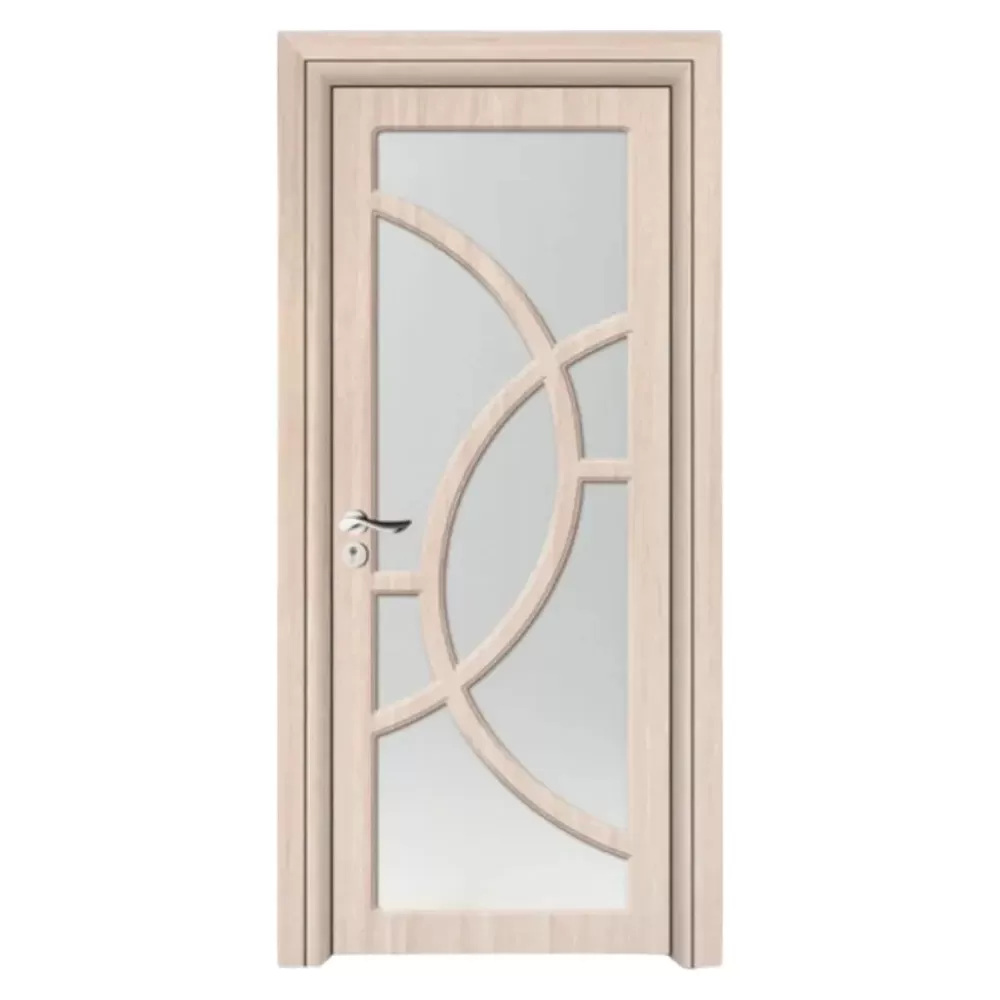 Usa Interior din MDF Novo Doors ND309, Cadru din Lemn Masiv, Geam Sablat, KIT COMPLET, Toc , Manere si balamale incluse (Culoare: Crem, Dimensiune: 70 cm, Toc: Reglabil 30 cm, Maner: Patrat auriu inchidere magnetica)