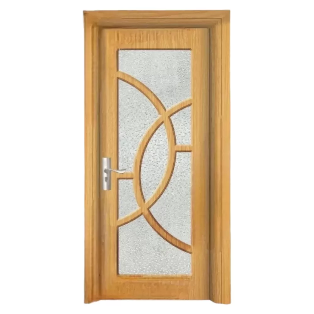 Usa Interior din MDF Novo Doors ND309, Cadru din Lemn Masiv, Geam Sablat, KIT COMPLET, Toc , Manere si balamale incluse (Culoare: Stejar Deschis, Dimensiune: 70 cm, Maner: Patrat argintiu crom, Toc: Reglabil 30 cm)