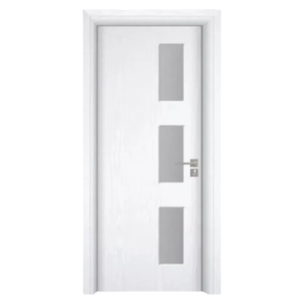 Usa Interior din MDF Novo Doors ND316, Cadru din Lemn Masiv, Geam Sablat, KIT COMPLET, Toc , Manere si balamale incluse (Culoare: Alb, Dimensiune: 70 cm, Toc: Reglabil 10 cm, Maner: Patrat auriu inchidere magnetica)