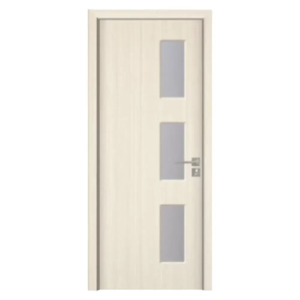 Usa Interior din MDF Novo Doors ND316, Cadru din Lemn Masiv, Geam Sablat, KIT COMPLET, Toc , Manere si balamale incluse (Culoare: Crem, Dimensiune: 70 cm, Maner: Patrat argintiu crom, Toc: Reglabil 30 cm)