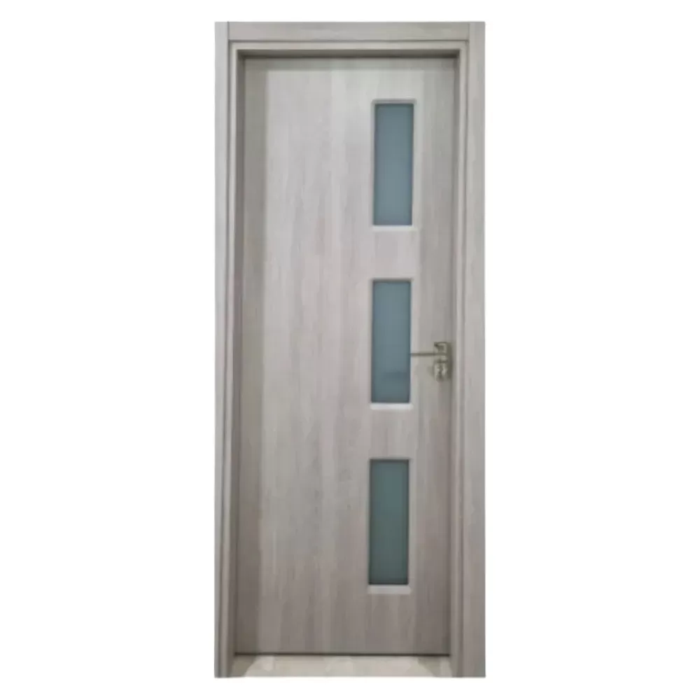 Usa Interior din MDF Novo Doors ND316, Cadru din Lemn Masiv, Geam Sablat, KIT COMPLET, Toc , Manere si balamale incluse (Culoare: Gri deschis, Dimensiune: 80 cm, Maner: Patrat negru inchidere magnetica, Toc: Reglabil 30 cm)