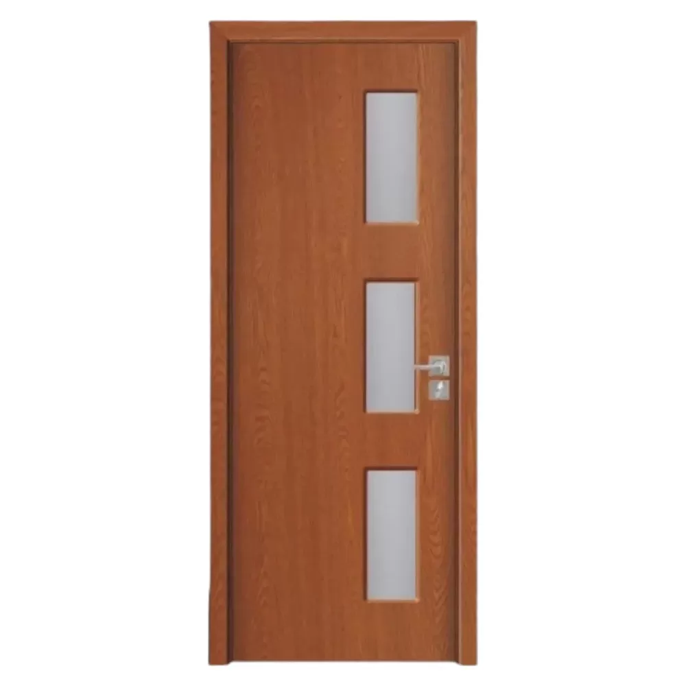 Usa Interior din MDF Novo Doors ND316, Cadru din Lemn Masiv, Geam Sablat, KIT COMPLET, Toc , Manere si balamale incluse (Culoare: Stejar Auriu, Dimensiune: 60 cm, Maner: Patrat argintiu crom, Toc: Fix)