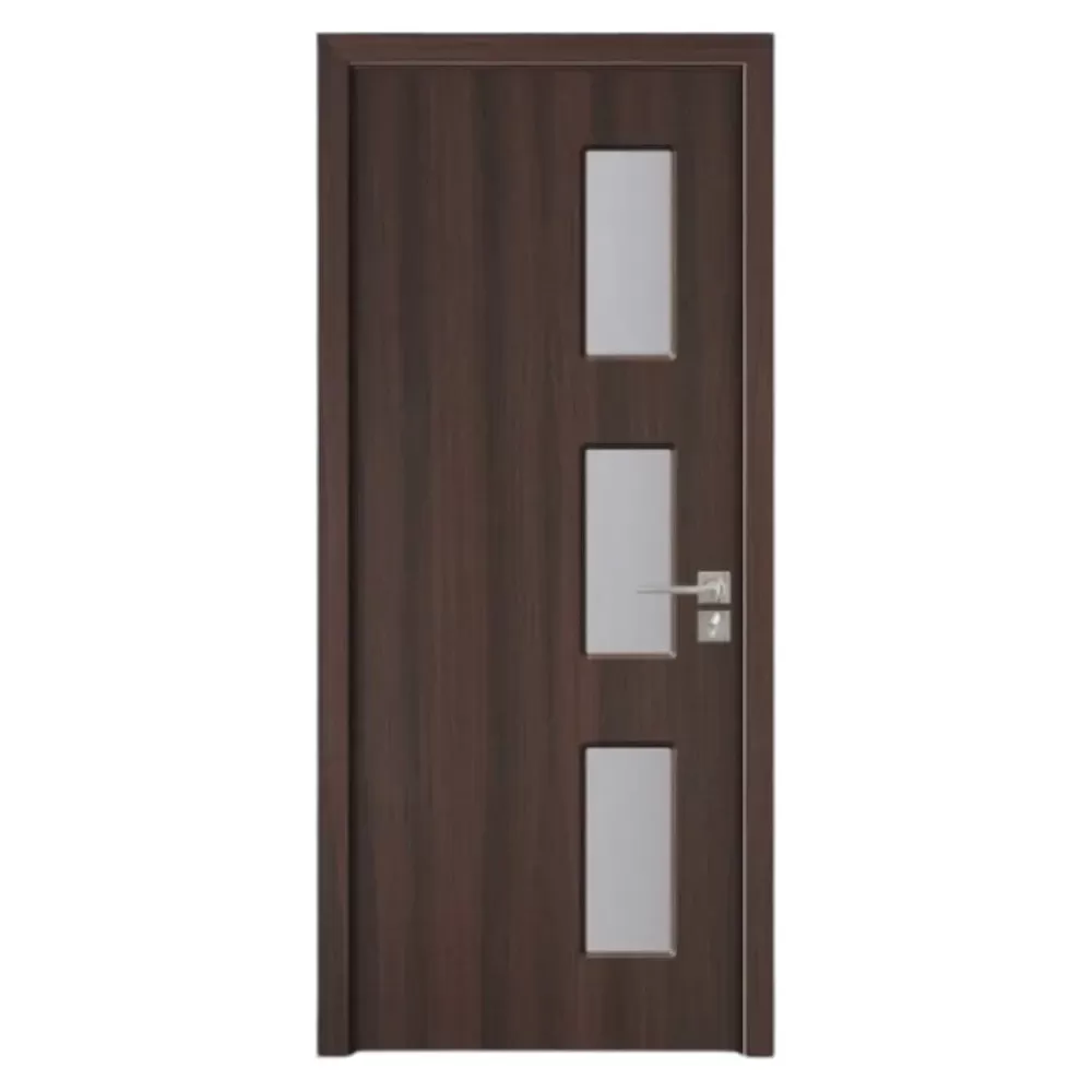 Usa Interior din MDF Novo Doors ND316, Cadru din Lemn Masiv, Geam Sablat, KIT COMPLET, Toc , Manere si balamale incluse (Culoare: Wenge, Dimensiune: 80 cm, Toc: Reglabil 10 cm, Maner: Patrat auriu inchidere magnetica)
