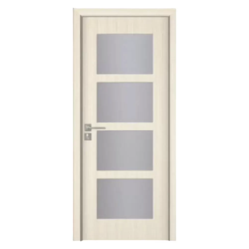 Usa Interior din MDF Novo Doors ND317, Cadru din Lemn Masiv, Geam Sablat, KIT COMPLET, Toc , Manere si balamale incluse (Culoare: Crem, Dimensiune: 60 cm, Toc: Reglabil 30 cm, Maner: Patrat auriu inchidere magnetica)