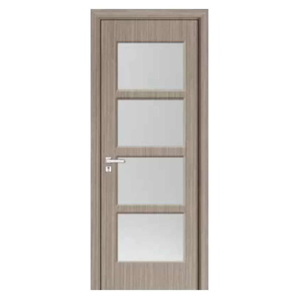 Usa Interior din MDF Novo Doors ND317, Cadru din Lemn Masiv, Geam Sablat, KIT COMPLET, Toc , Manere si balamale incluse (Culoare: Gri, Dimensiune: 80 cm, Toc: Reglabil 30 cm, Maner: Patrat auriu inchidere magnetica)