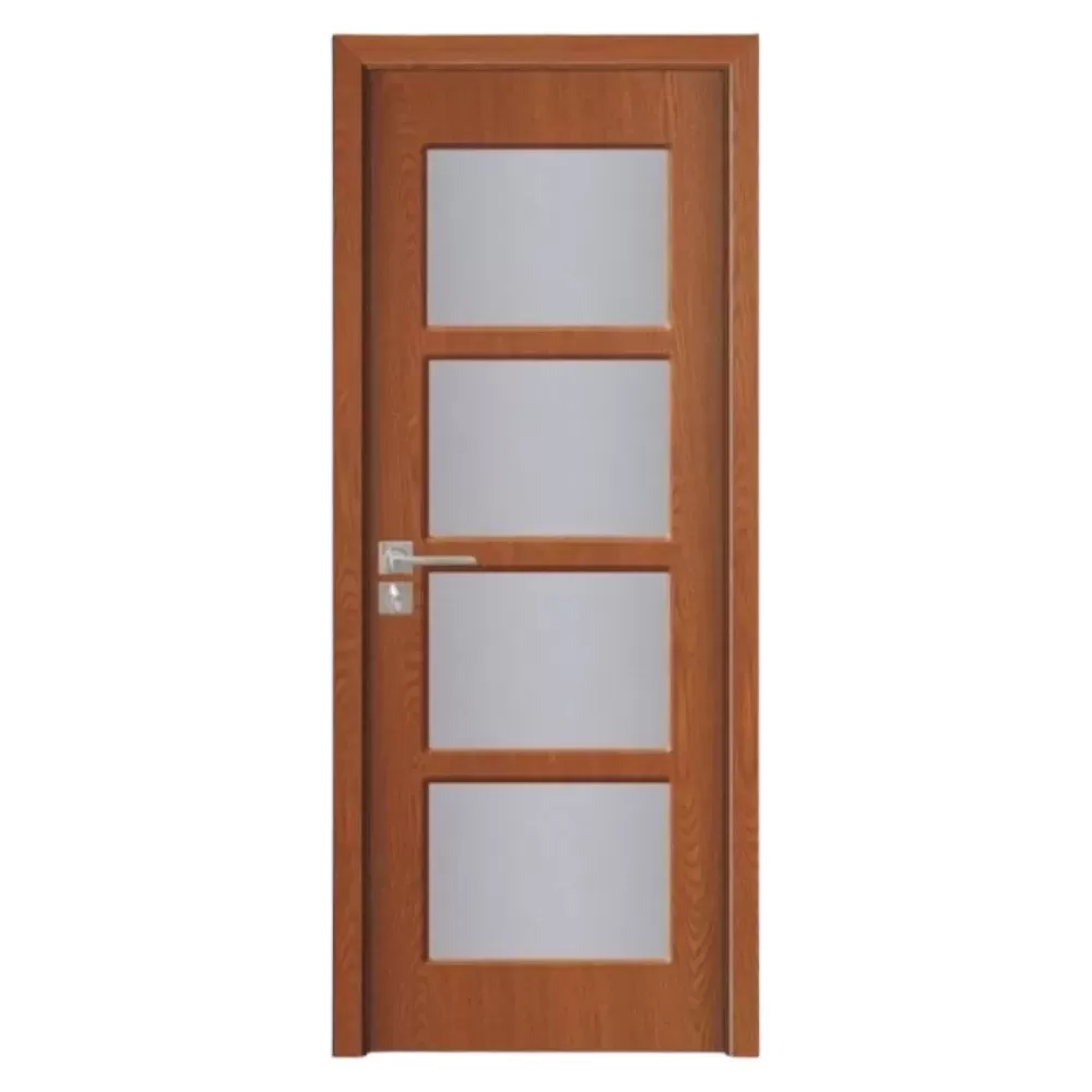 Usa Interior din MDF Novo Doors ND317, Cadru din Lemn Masiv, Geam Sablat, KIT COMPLET, Toc , Manere si balamale incluse (Culoare: Stejar Auriu, Dimensiune: 80 cm, Toc: Fix, Maner: Patrat auriu inchidere magnetica)