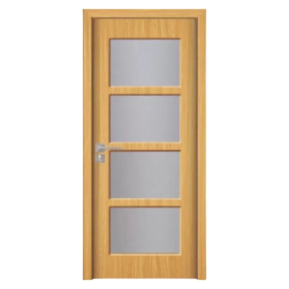 Usa Interior din MDF Novo Doors ND317, Cadru din Lemn Masiv, Geam Sablat, KIT COMPLET, Toc , Manere si balamale incluse (Culoare: Stejar Deschis, Dimensiune: 60 cm, Maner: Patrat negru inchidere magnetica, Toc: Reglabil 10 cm)