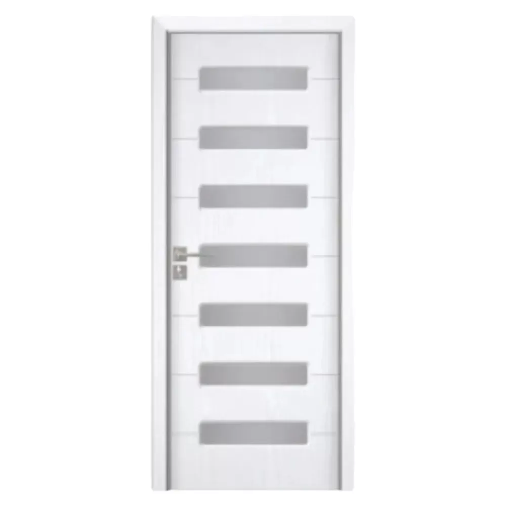 Usa Interior din MDF Novo Doors ND318, Cadru din Lemn Masiv, Geam Sablat, KIT COMPLET, Toc , Manere si balamale incluse (Culoare: Alb, Dimensiune: 80 cm, Maner: Patrat negru inchidere magnetica, Toc: Reglabil 30 cm)