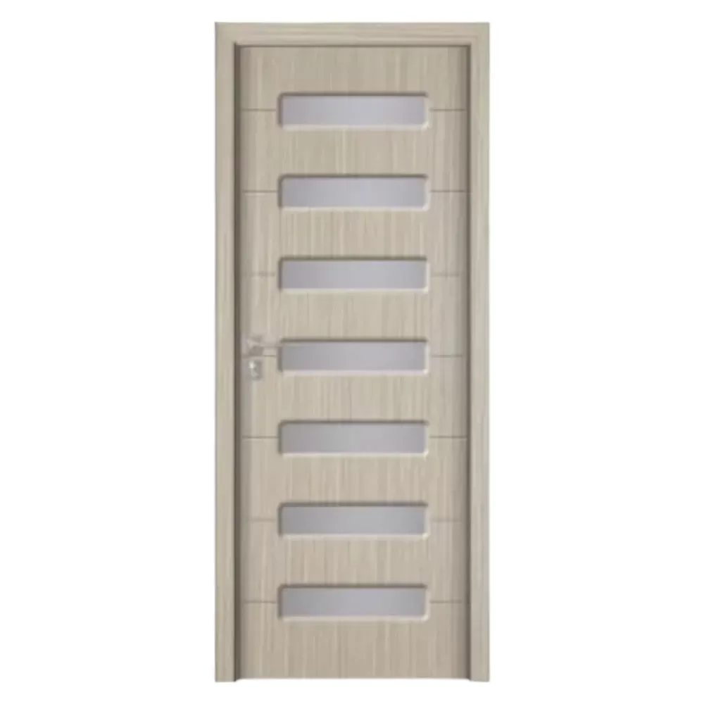 Usa Interior din MDF Novo Doors ND318, Cadru din Lemn Masiv, Geam Sablat, KIT COMPLET, Toc , Manere si balamale incluse (Culoare: Gri, Dimensiune: 80 cm, Maner: Patrat negru inchidere magnetica, Toc: Reglabil 30 cm)