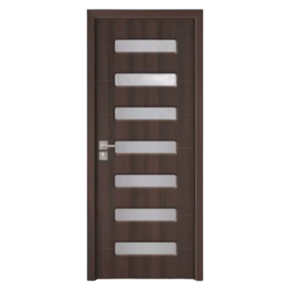 Usa Interior din MDF Novo Doors ND318, Cadru din Lemn Masiv, Geam Sablat, KIT COMPLET, Toc , Manere si balamale incluse (Culoare: Wenge, Dimensiune: 60 cm, Toc: Reglabil 10 cm, Maner: Patrat auriu inchidere magnetica)