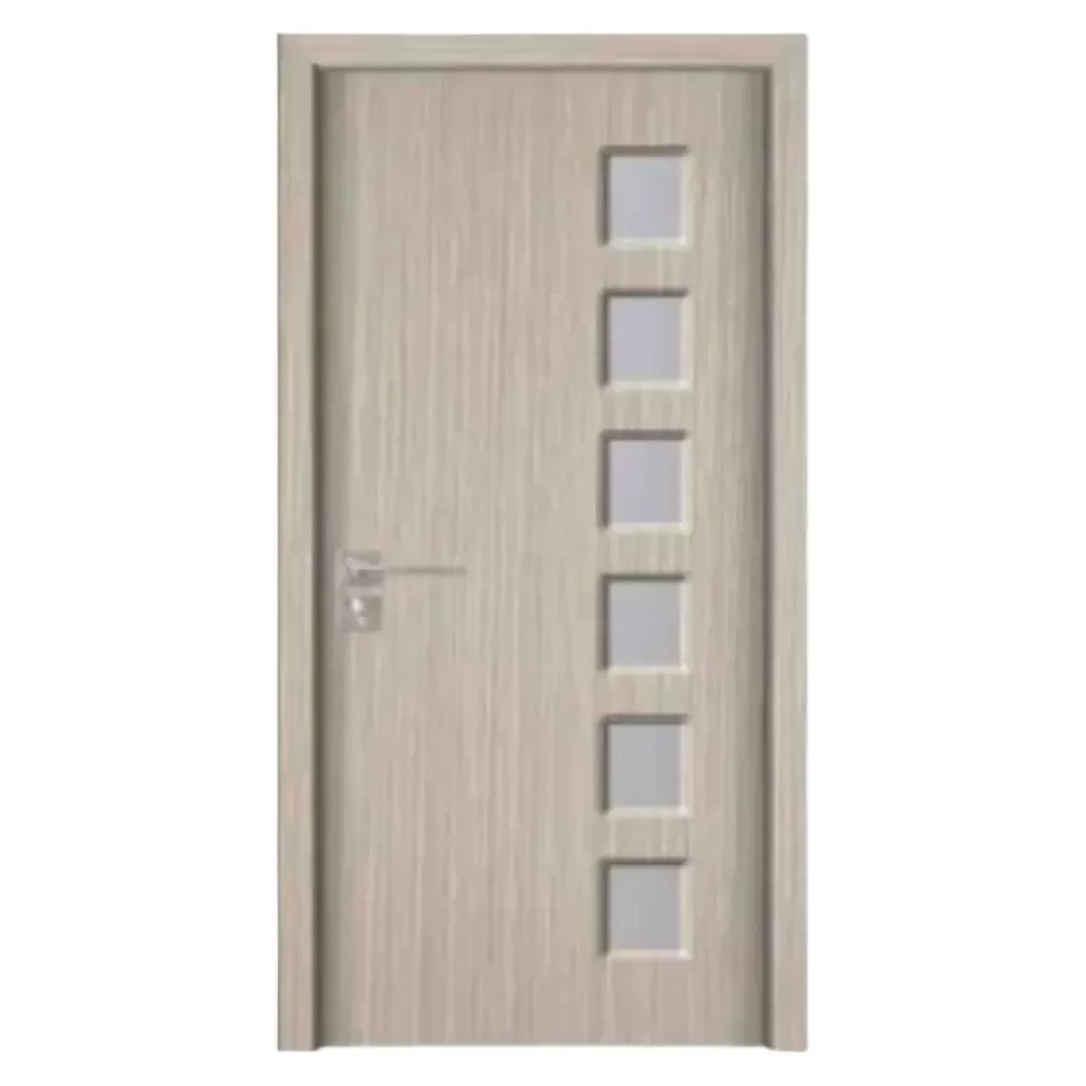 Usa Interior din MDF Novo Doors ND319, Cadru din Lemn Masiv, Geam Sablat, KIT COMPLET, Toc , Manere si balamale incluse (Culoare: Gri, Dimensiune: 80 cm, Toc: Reglabil 30 cm, Maner: Patrat auriu inchidere magnetica)