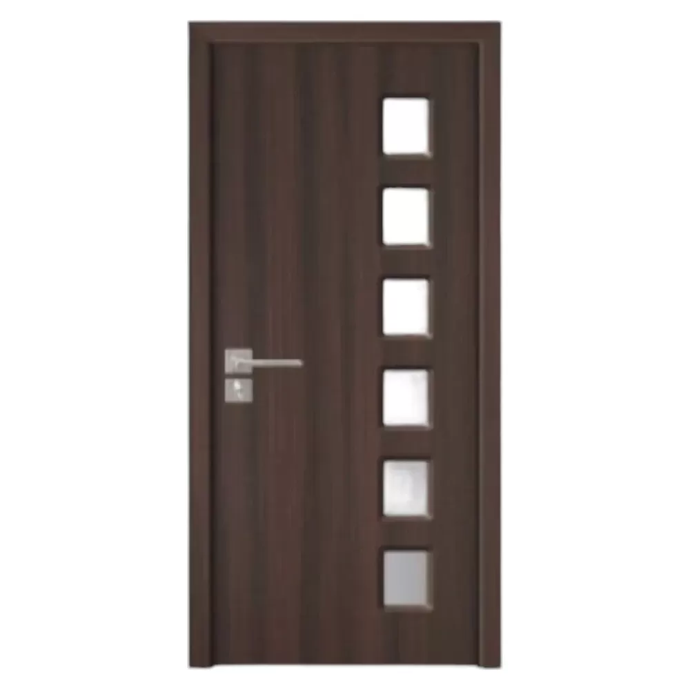 Usa Interior din MDF Novo Doors ND319, Cadru din Lemn Masiv, Geam Sablat, KIT COMPLET, Toc , Manere si balamale incluse (Culoare: Wenge, Dimensiune: 60 cm, Toc: Reglabil 30 cm, Maner: Patrat auriu inchidere magnetica)