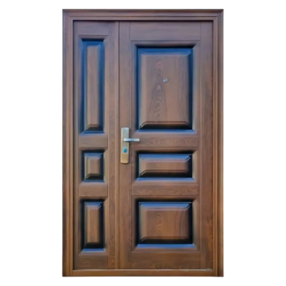 Usa metalica dubla de exterior cu izolatie si vizor Novo Doors ND5001 ,deschidere stanga dreapta, 1 yala, dimensiuni multiple,tabla 0.7 mm, balamale si clanta incluse, toc de 7 centimetri, pentru case, (Dimensiune: 120 cm, Sens deschidere: Stanga,