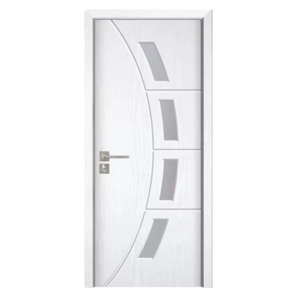 Usa Interior din MDF Novo Doors ND508, Cadru din Lemn Masiv, Geam Sablat, KIT COMPLET, Toc , Manere si balamale incluse (Culoare: Alb, Dimensiune: 80 cm, Maner: Standard, Toc: Reglabil 30 cm)