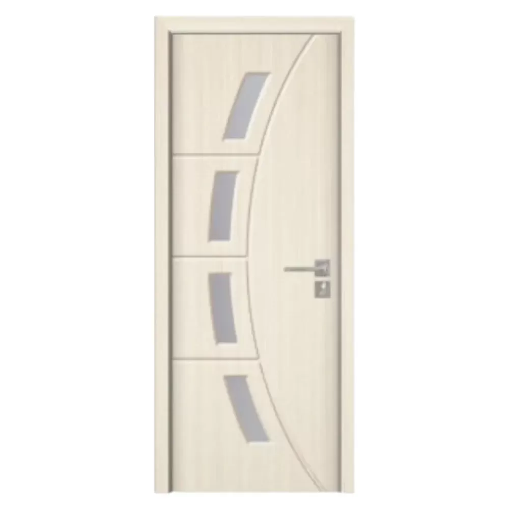 Usa Interior din MDF Novo Doors ND508, Cadru din Lemn Masiv, Geam Sablat, KIT COMPLET, Toc , Manere si balamale incluse (Culoare: Crem, Dimensiune: 80 cm, Toc: Reglabil 30 cm, Maner: Patrat auriu inchidere magnetica)