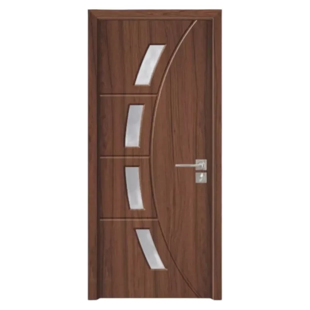Usa Interior din MDF Novo Doors ND508, Cadru din Lemn Masiv, Geam Sablat, KIT COMPLET, Toc , Manere si balamale incluse (Culoare: Nuc, Dimensiune: 60 cm, Maner: Patrat argintiu crom, Toc: Reglabil 30 cm)