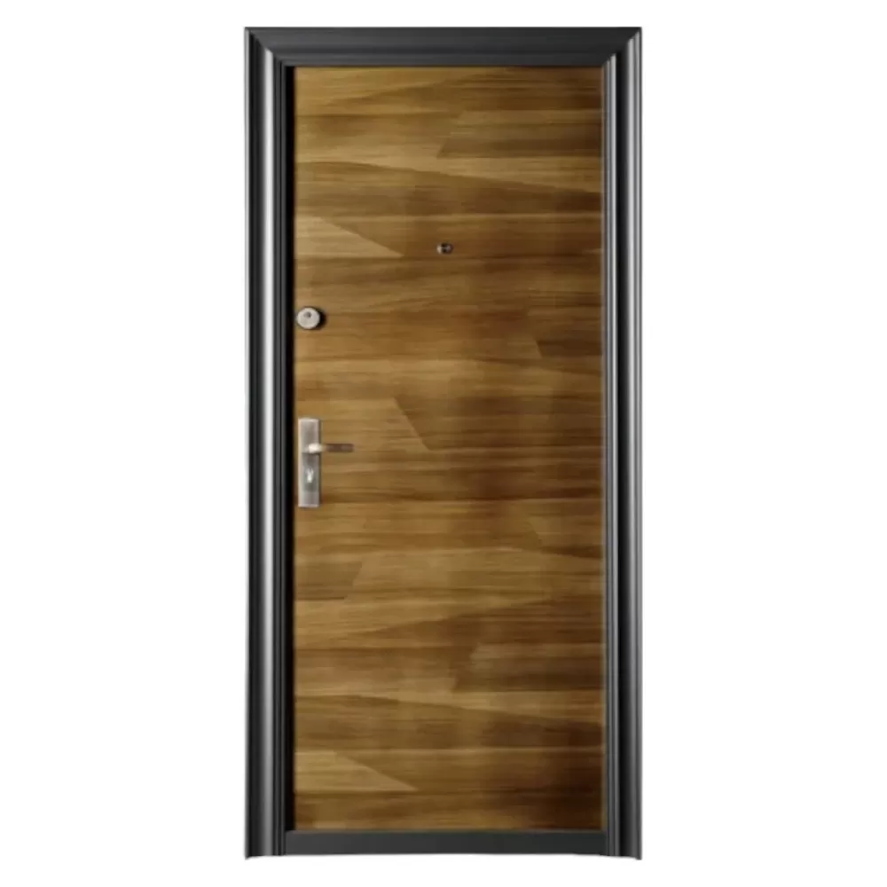 Usa metalica de exterior cu izolatie si vizor Novo Doors ND7004 , 2 yale,tabla 0,7 mm, balamale si clanta incluse, toc de 7 centimetri, pentru casa si apartament, Maron (Sens deschidere: Dreapta)