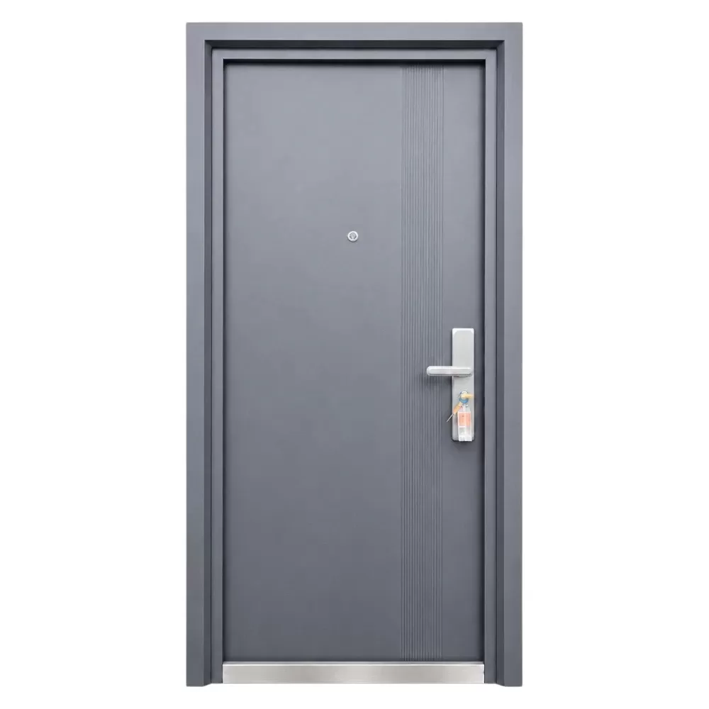 Usa metalica de exterior cu izolatie si vizor Novo Doors ND7006, tabla 0.7 mm, prag din inox, balamale si clanta incluse, pentru casa si apartament, Gri Antracit (Dimensiune: 88 cm, Sens deschidere: Stanga)
