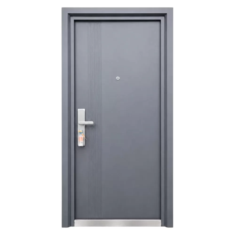 Usa metalica de exterior cu izolatie si vizor Novo Doors ND7006, tabla 0.7 mm, prag din inox, balamale si clanta incluse, pentru casa si apartament, Gri Antracit (Dimensiune: 98 cm, Sens deschidere: Dreapta)