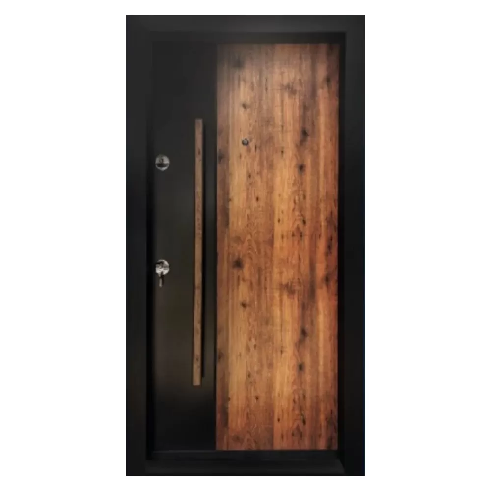 Usa metalica de exterior cu izolatie si vizor Novo Doors NDA4, Din compozit, 2 yale, Kit complet, Pentru case, Negru perlat cu stejar auriu (Dimensiune: 98 cm, Sens deschidere: Stanga)