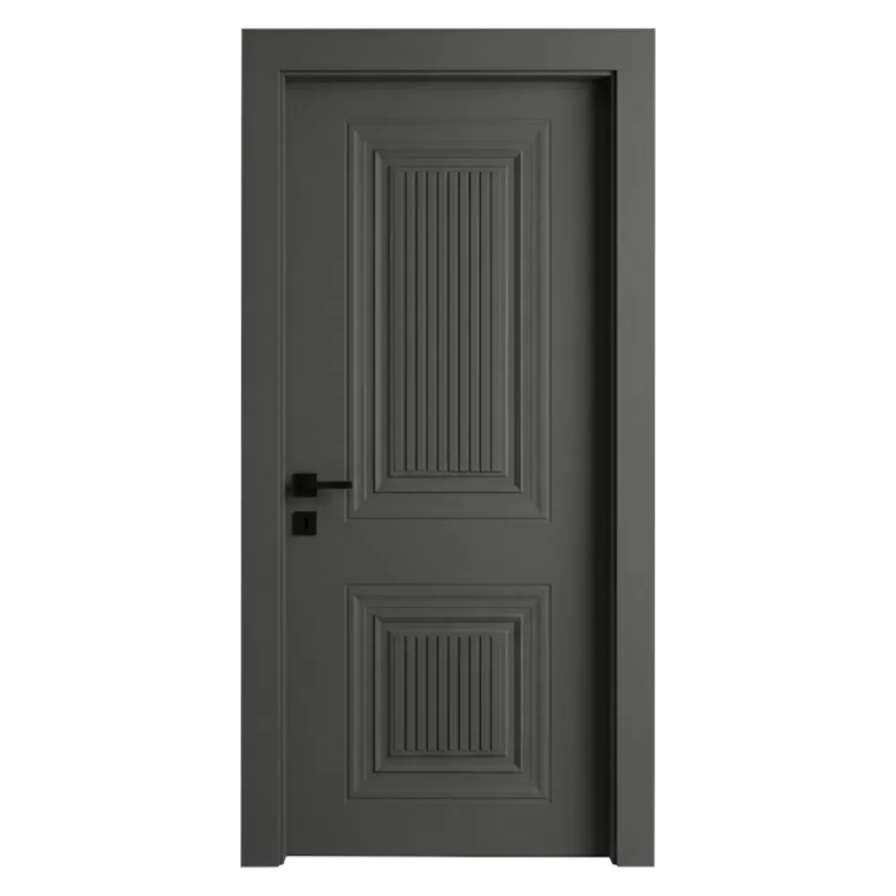 Usa Interior din MDF Novo Doors NDF23 LUX PREMIUM SOFT TOUCH, Cadru din Lemn Masiv, KIT COMPLET, Toc Reglabil de 10 CM INCLUS, Plinta pe Ambele Parti (Culoare: Gri Antracit, Dimensiune: 70 cm, Toc: Reglabil 30 cm, Maner: Rotund argintiu crom)