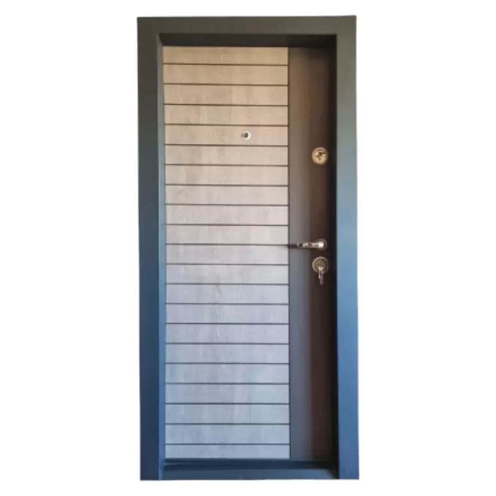 Usa metalica de apartament cu izolatie si vizor Novo Doors First Class NDFC19, Deschidere Stanga Dreapta, Dimensiune 200X88 cm, Tabla 1.2 mm, Kit complet, Gri antracit cu gri deschis (Sens deschidere: Stanga)